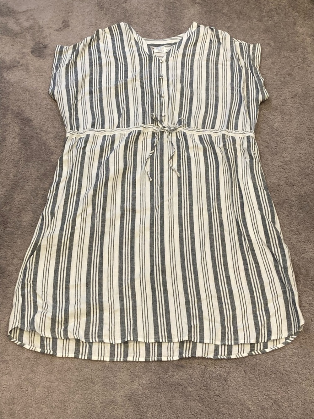 Time and Tru Women's Dress XL White Striped Linen Blend Nautical Cottagecore